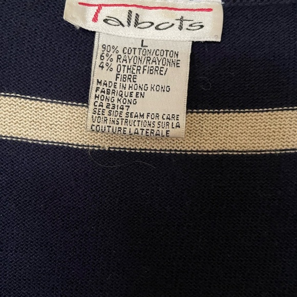✨ Talbots | Navy & Gold Striped |V-Neck Cardigan | Size L - Picture 4 of 5